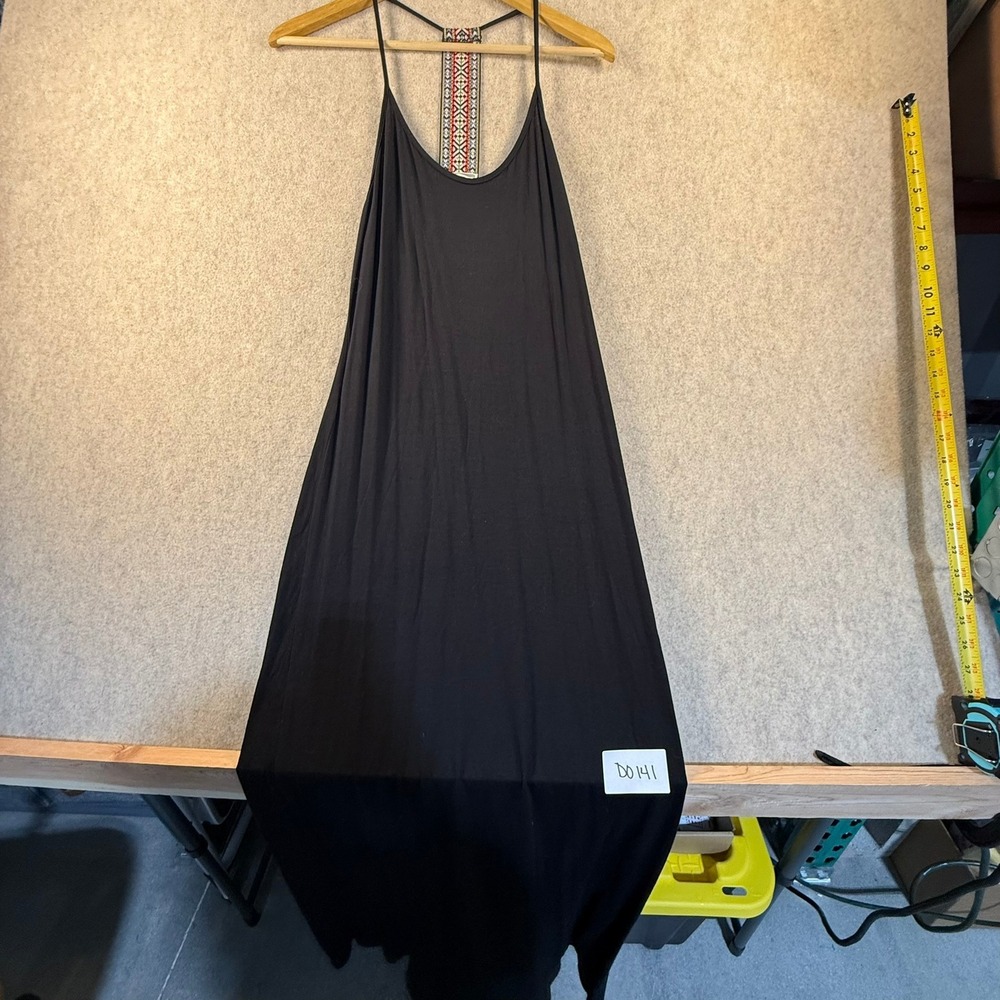 Kirra Black Maxi Dress Embroidered T-Back Spaghetti Strap Boho Summer Small